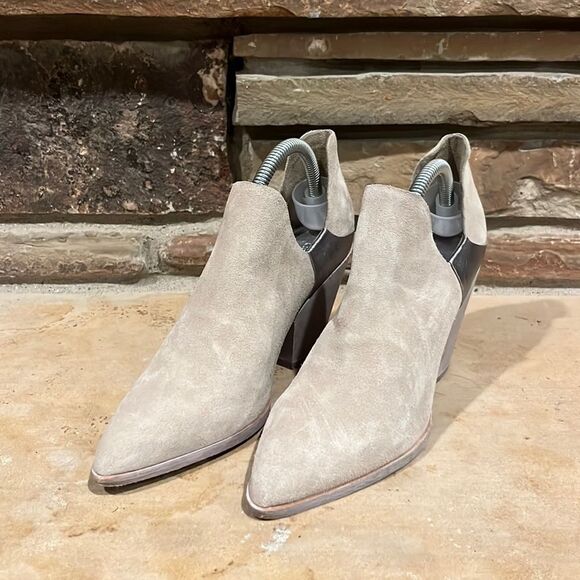 Sigerson Morrison Cathy Suede Point Toe Heeled Bootie - Picture 1 of 9